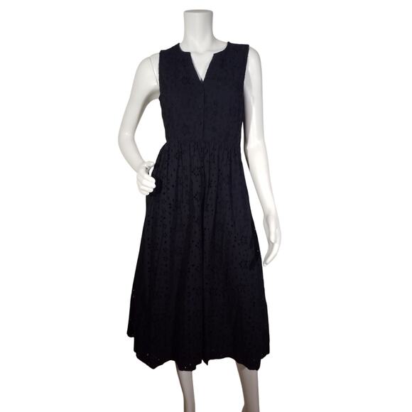 J Crew Factory Womens Size 0 Eyelet Puff Sleeve Lined Dress Black BF885 Pockets - Picture 1 of 7